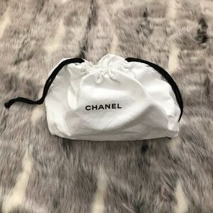 CHANEL white cotton canvas drawstring pouch cosmetic bag storage bag - Authentic